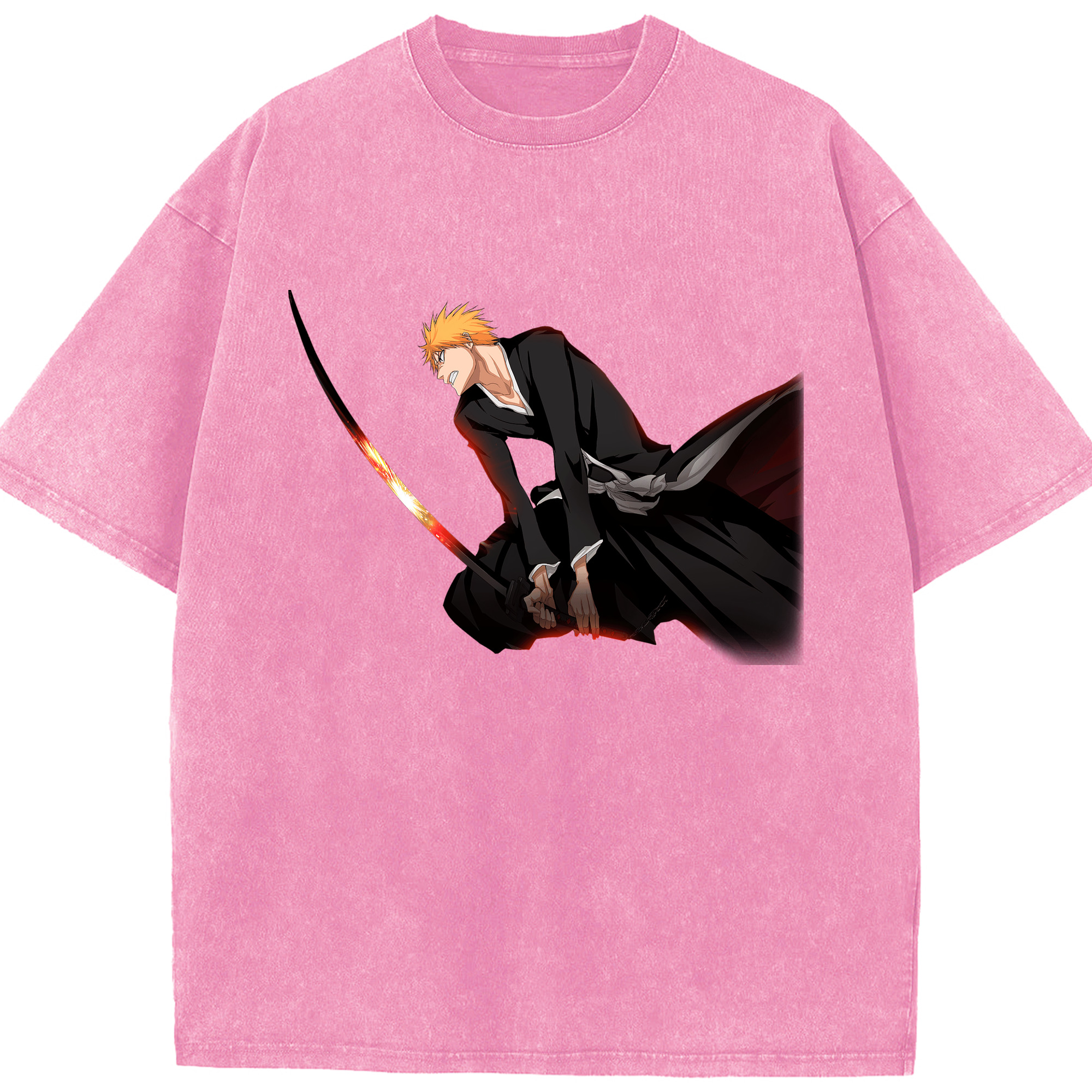 （画像用） ブリーチ 黒崎一護（くろさき いちご）BLEACH Kurosaki Ichigo 綿100% ヴィンテージ風 半袖Tシャツ（フロントプリント）